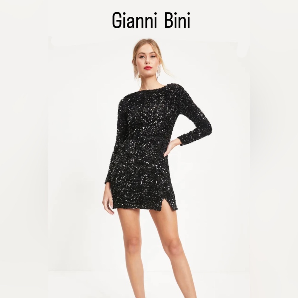 Gianni Bini ,Black Sequin Long Sleeve Mini Dress, Size M
